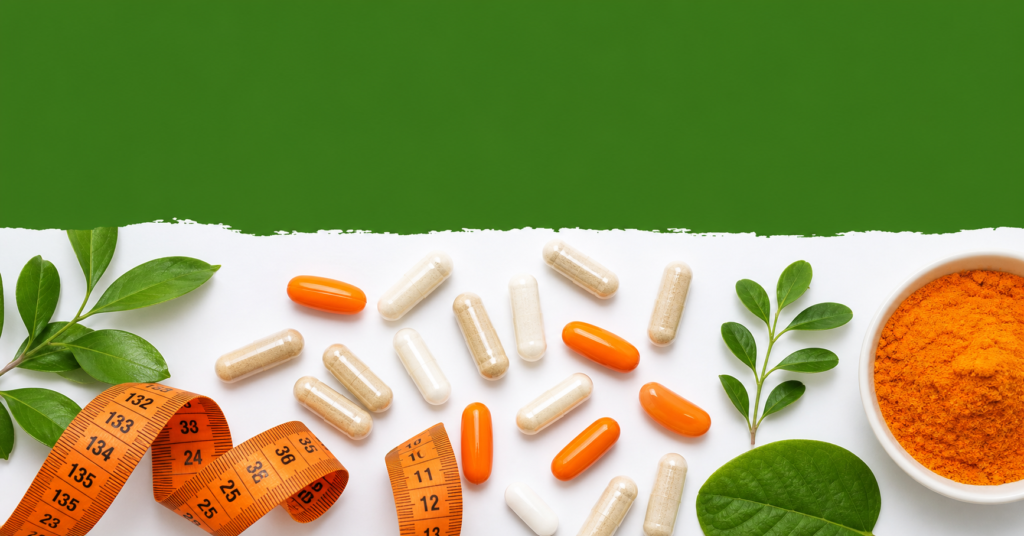 best weight loss supplements Amazon 2026 supplement capsules green leaves measuring tape flat lay